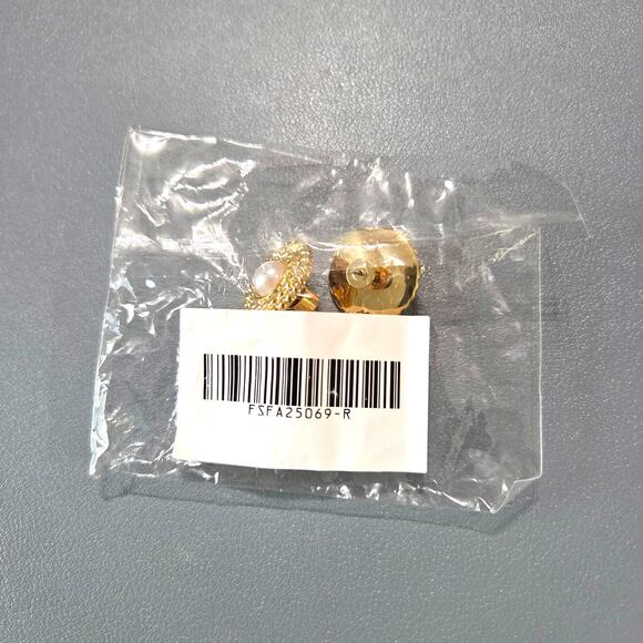 NWOT Frasier Sterling Derby Earrings Drop Dangle 14K Gold Plated Faux Pearl - Picture 4 of 4